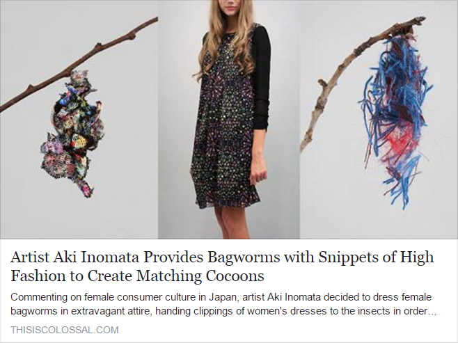 Article: “COLOSSAL” 記事掲載  Artist Aki Inomata Provides Bagworms with Snippets of High Fashion to Create Matching Cocoons