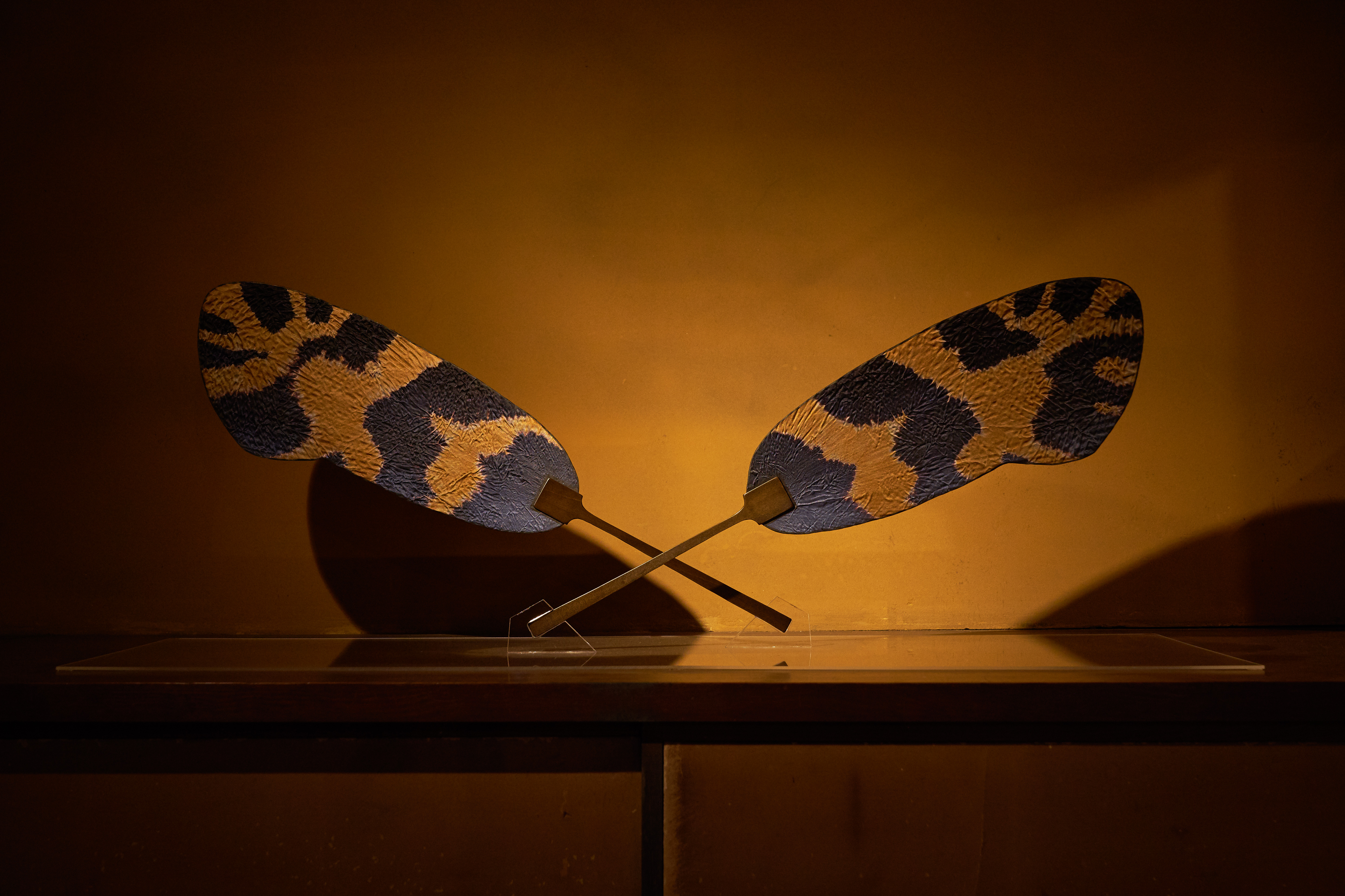 Shibori round fan with wing pattern of the bagworm moth